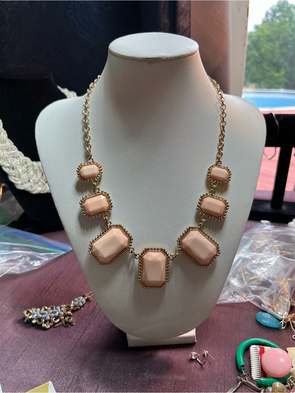 H&M Peach Stone Gold-Tone Link Necklace